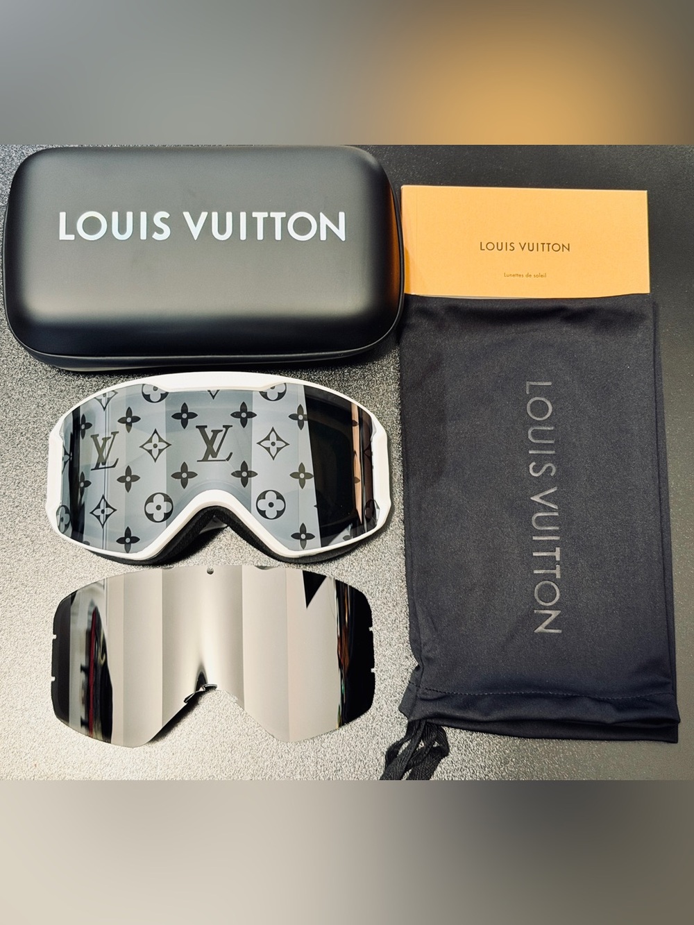 Louis Vuitton Ski Goggles with Monogram Lens & Extra Lens - Complete!